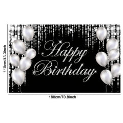 Large Glittery Birthday Backdrop Banner with Fireworks and Balloons