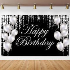 Large Glittery Birthday Backdrop Banner with Fireworks and Balloons