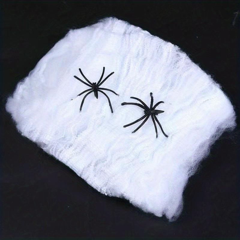 Halloween Spider Web Decor 20g + 2 Spiders - Scary Haunted House Accessory