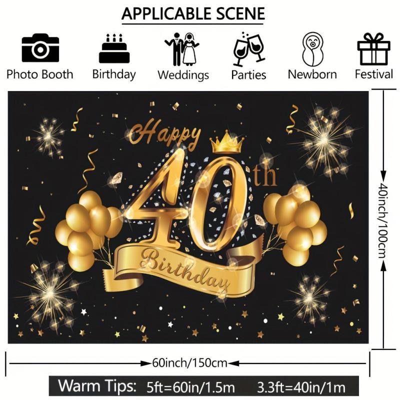 40th Birthday Party Decoration Fabric Sign Poster for Photo Booth Backdrop