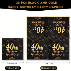 18th Birthday Party Tableware Kit - Golden Table Cloth, Plates, Napkins Set