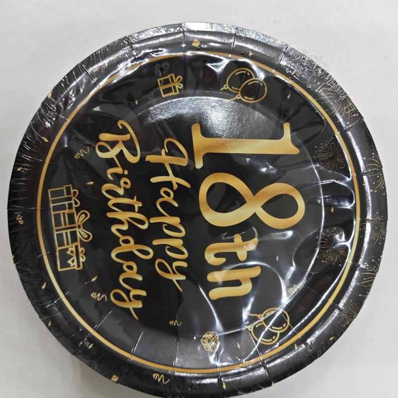 18th Birthday Party Tableware Kit - Golden Table Cloth, Plates, Napkins Set