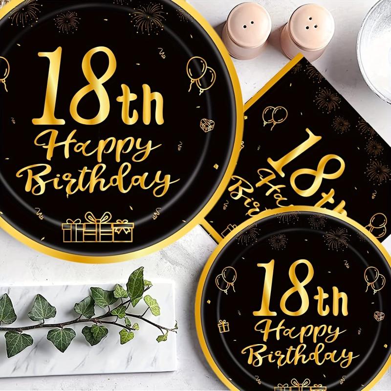 18th Birthday Party Tableware Kit - Golden Table Cloth, Plates, Napkins Set