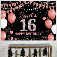 Rose Sweet 16th Birthday Backdrop Banner for Photo Booths/Decorations