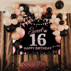 Rose Sweet 16th Birthday Backdrop Banner for Photo Booths/Decorations