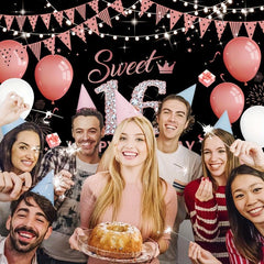 Rose Sweet 16th Birthday Backdrop Banner for Photo Booths/Decorations