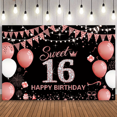 Rose Sweet 16th Birthday Backdrop Banner for Photo Booths/Decorations