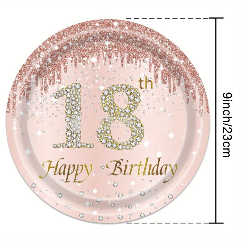 18th Birthday Party Supplies - Tablecloth, Plates, Tissue, Cups - 20pcs