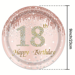 18th Birthday Party Supplies - Tablecloth, Plates, Tissue, Cups - 20pcs