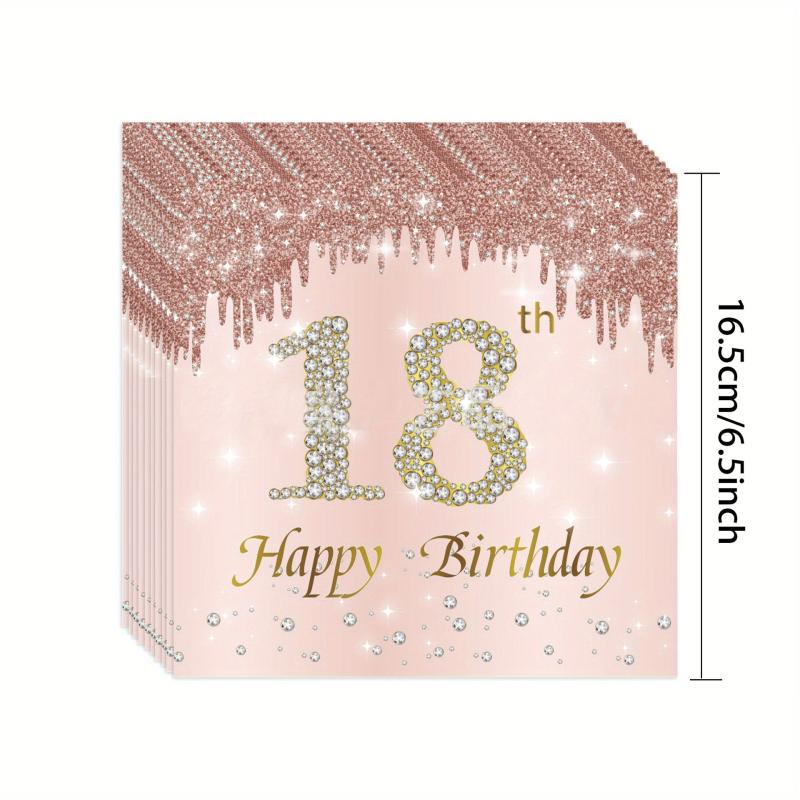 18th Birthday Party Supplies - Tablecloth, Plates, Tissue, Cups - 20pcs
