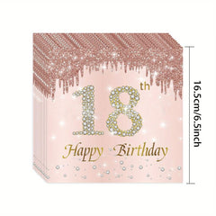 18th Birthday Party Supplies - Tablecloth, Plates, Tissue, Cups - 20pcs
