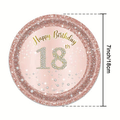 18th Birthday Party Supplies - Tablecloth, Plates, Tissue, Cups - 20pcs