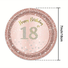 18th Birthday Party Supplies - Tablecloth, Plates, Tissue, Cups - 20pcs