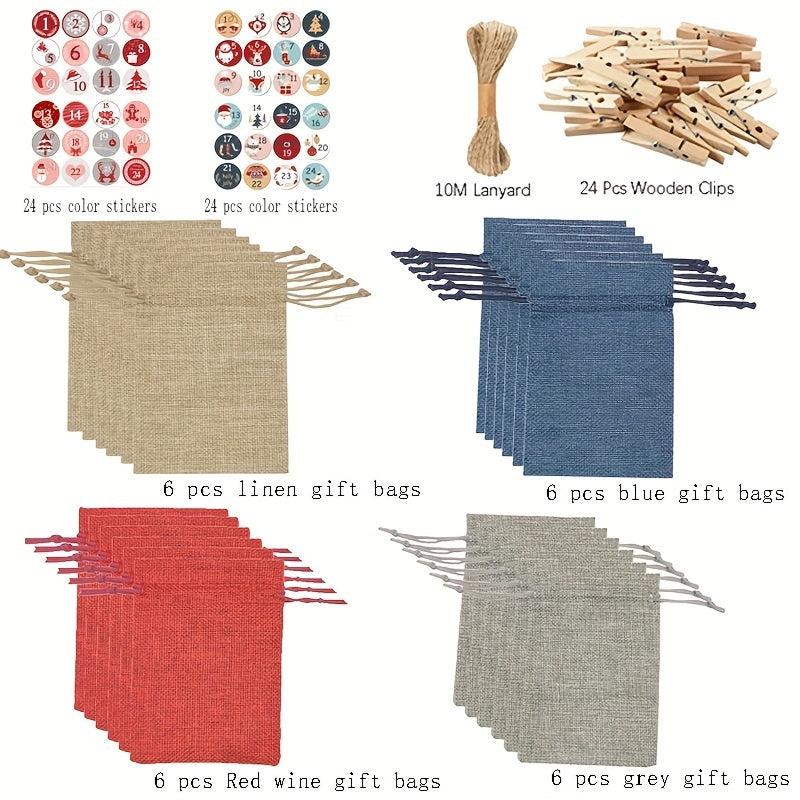 Christmas Gift Bag Advent Calendar Countdown Hanging Bag Drawstring Gift Bag