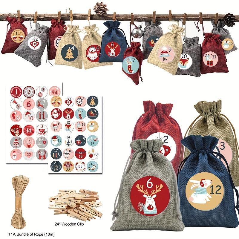 Christmas Gift Bag Advent Calendar Countdown Hanging Bag Drawstring Gift Bag
