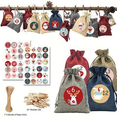 Christmas Gift Bag Advent Calendar Countdown Hanging Bag Drawstring Gift Bag