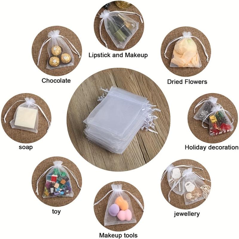 100pcs Organza Bag Drawstring Storage Jewelry Gift Candy Biscuit Bags