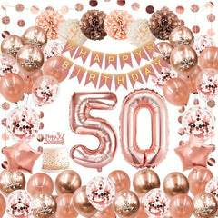 Rose Golden Balloon Garland Kit with Pom Poms for Women's 30th, 40th, 50th Birth