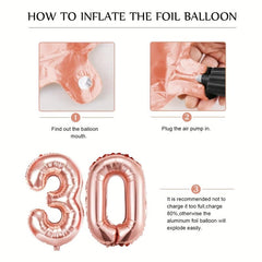 Rose Golden Balloon Garland Kit with Pom Poms for Women's 30th, 40th, 50th Birth