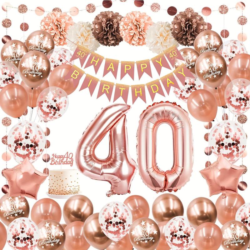 Rose Golden Balloon Garland Kit with Pom Poms for Women's 30th, 40th, 50th Birth