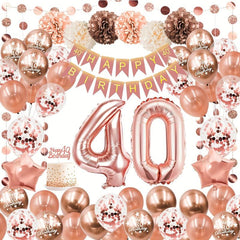 Rose Golden Balloon Garland Kit with Pom Poms for Women's 30th, 40th, 50th Birth