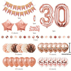 Rose Golden Balloon Garland Kit with Pom Poms for Women's 30th, 40th, 50th Birth