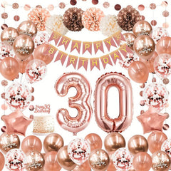 Rose Golden Balloon Garland Kit with Pom Poms for Women's 30th, 40th, 50th Birth