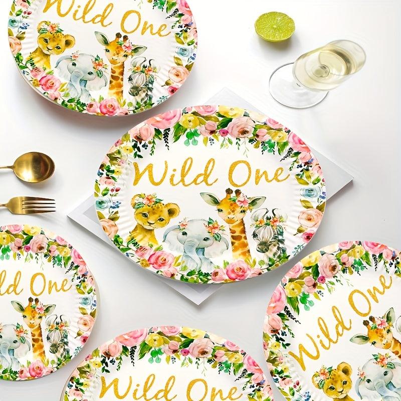 Jungle Animal Party Supplies - 20 Plates and 20 Napkins Set