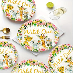 Jungle Animal Party Supplies - 20 Plates and 20 Napkins Set