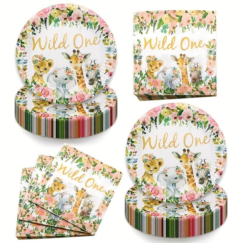 Jungle Animal Party Supplies - 20 Plates and 20 Napkins Set