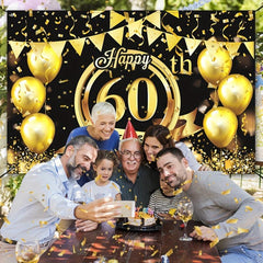 60th Birthday Backdrop Golden Happy Birthday Party Decorations Banner