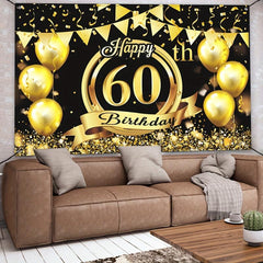 60th Birthday Backdrop Golden Happy Birthday Party Decorations Banner