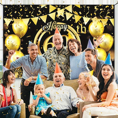 60th Birthday Backdrop Golden Happy Birthday Party Decorations Banner