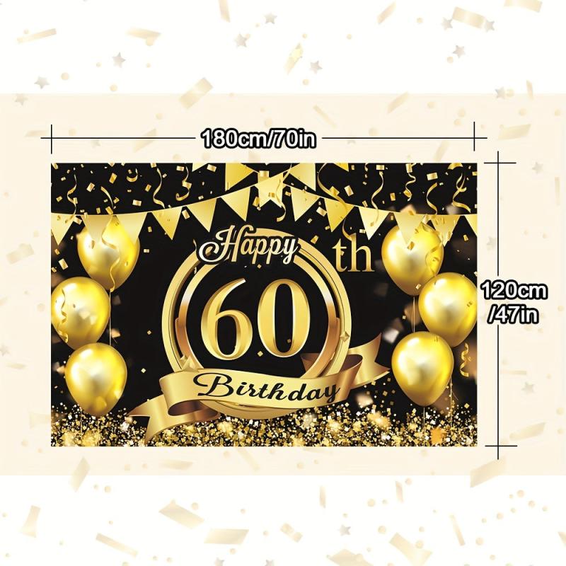 60th Birthday Backdrop Golden Happy Birthday Party Decorations Banner