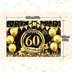 60th Birthday Backdrop Golden Happy Birthday Party Decorations Banner