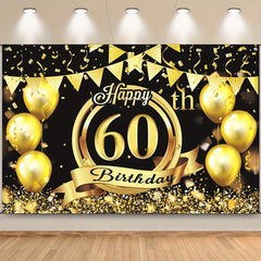 60th Birthday Backdrop Golden Happy Birthday Party Decorations Banner