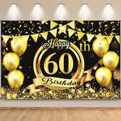60th Birthday Backdrop Golden Happy Birthday Party Decorations Banner