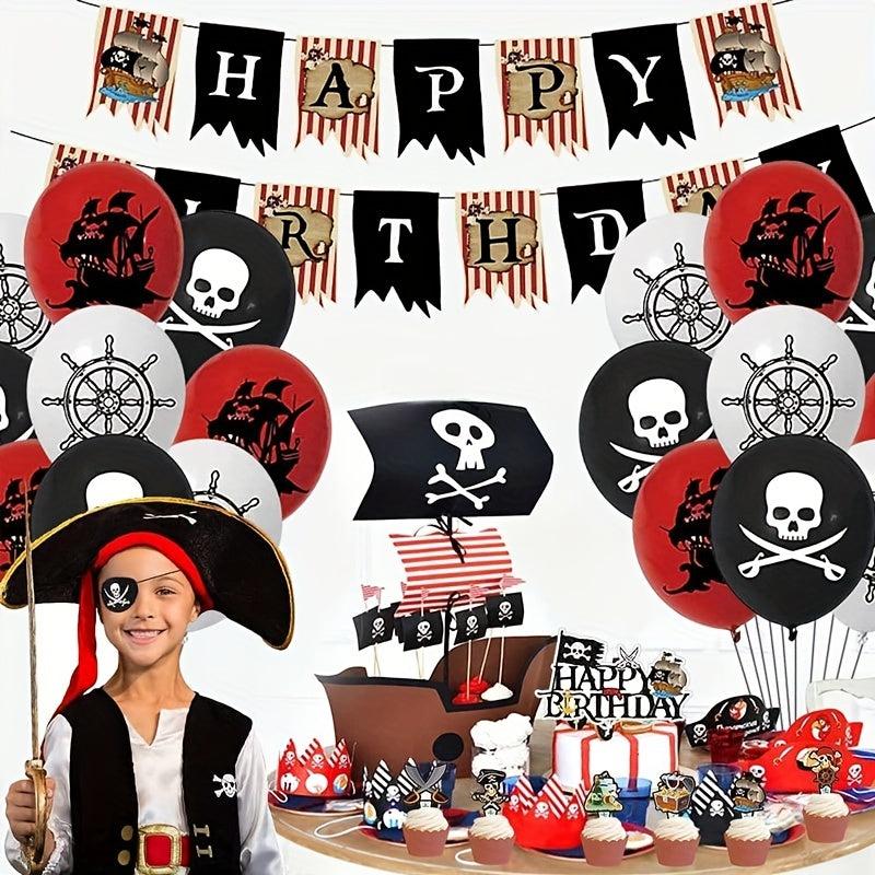 45pcs Pirate Birthday Party Decoration Kit: Cake Toppers, Banner, Balloons