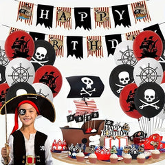45pcs Pirate Birthday Party Decoration Kit: Cake Toppers, Banner, Balloons