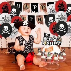 45pcs Pirate Birthday Party Decoration Kit: Cake Toppers, Banner, Balloons