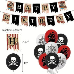 45pcs Pirate Birthday Party Decoration Kit: Cake Toppers, Banner, Balloons
