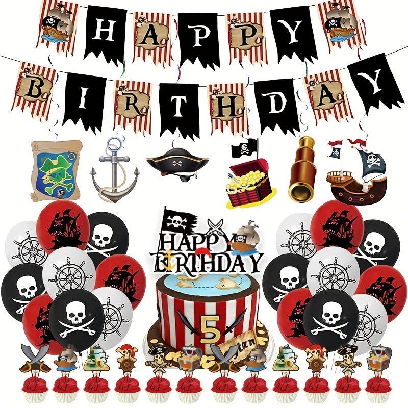45pcs Pirate Birthday Party Decoration Kit: Cake Toppers, Banner, Balloons