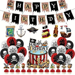 45pcs Pirate Birthday Party Decoration Kit: Cake Toppers, Banner, Balloons