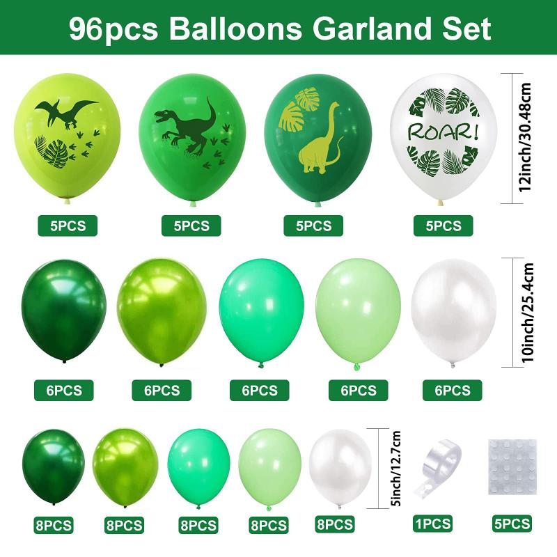 96pcs Dinosaur Birthday Party Set Jungle Print Balloon Chain Set