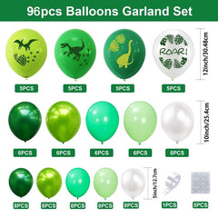 96pcs Dinosaur Birthday Party Set Jungle Print Balloon Chain Set