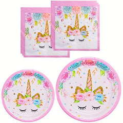 48pcs Unicorn Birthday Party Decorations Set with Plates and Napkins