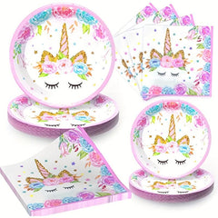 48pcs Unicorn Birthday Party Decorations Set with Plates and Napkins