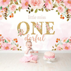 1pc Little Miss Wonderful Birthday Backdrop 5x3ft Pink Floral One Girls 1st Birt