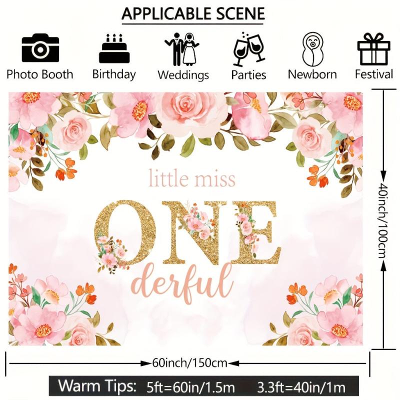 1pc Little Miss Wonderful Birthday Backdrop 5x3ft Pink Floral One Girls 1st Birt