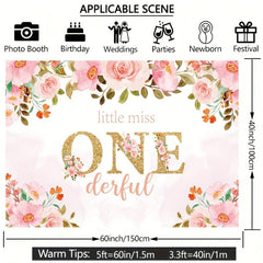 1pc Little Miss Wonderful Birthday Backdrop 5x3ft Pink Floral One Girls 1st Birt